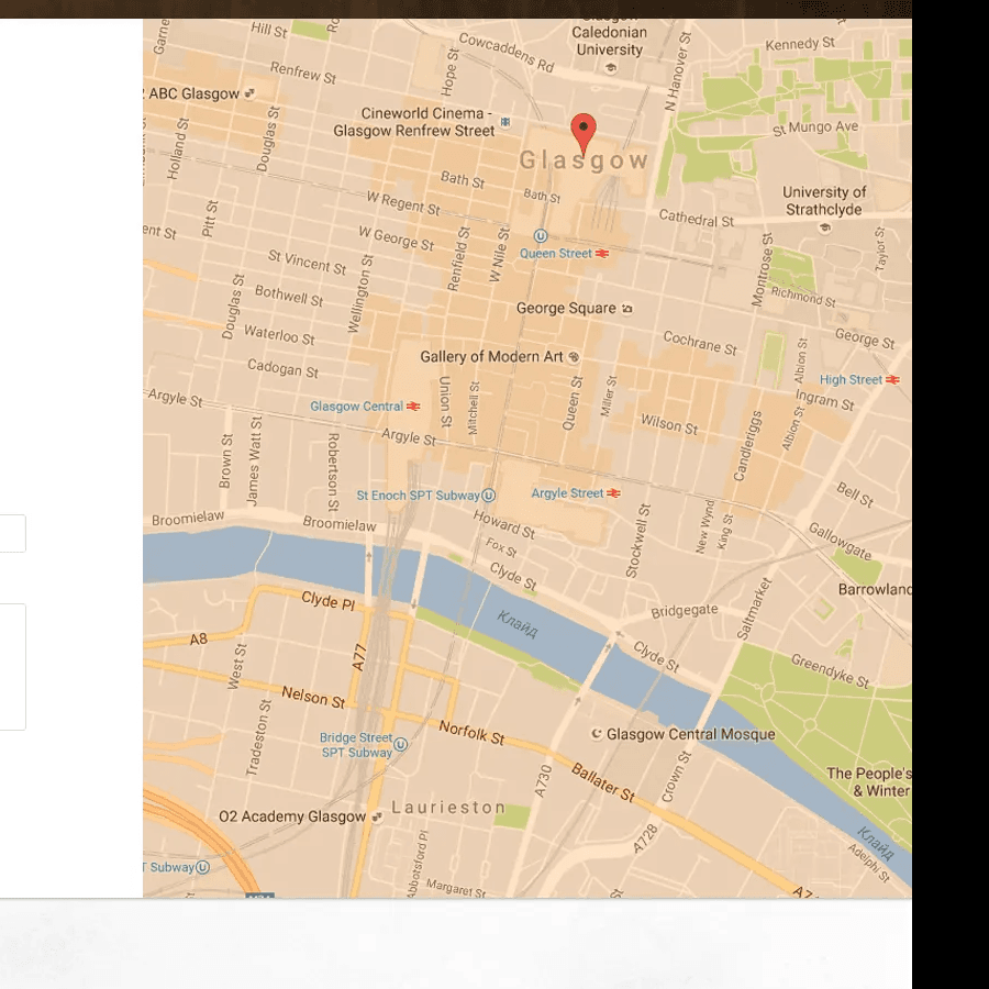 Map preview showing the restaurant location in Glasgow.